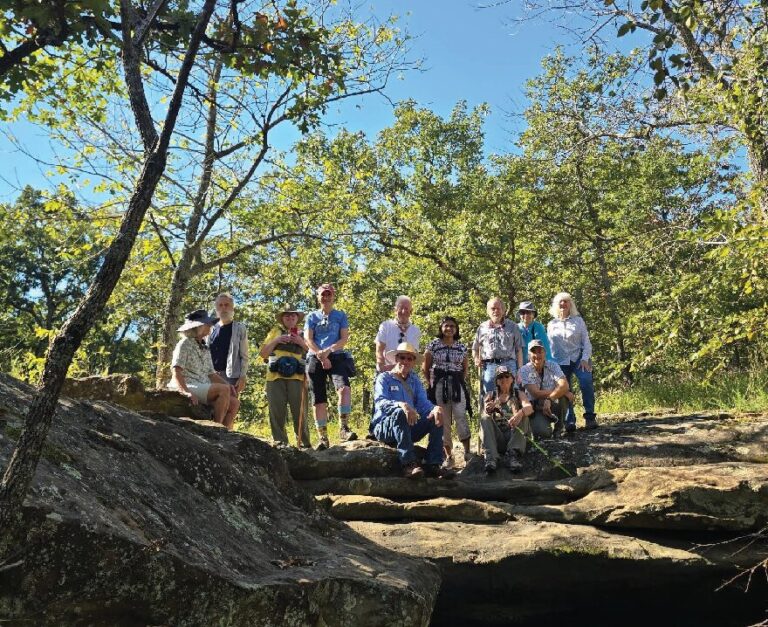 A group of members gathered at the edge of the woods